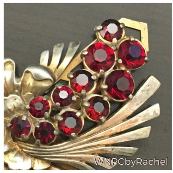 1930s Garnet Crystal Art Nouveau Large Dress Clip - Picture 2 of 5